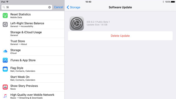 Delete update on iPad/iPhone