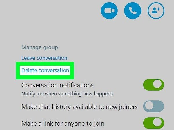 Delete Skype conversation Windows 10
