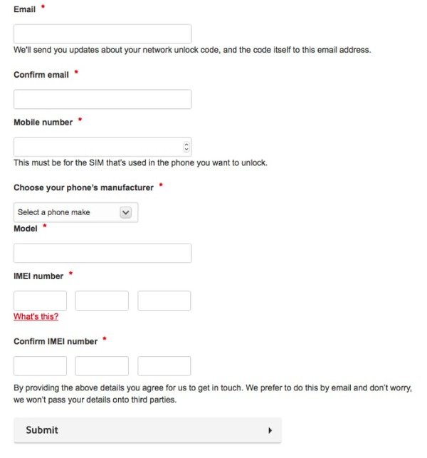 Fill in Vodafone Request Form