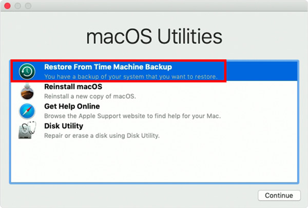 Select restore mac from time machine backup