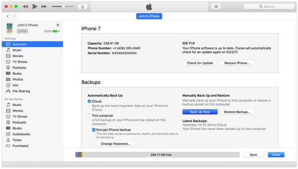 Set iPhone to iTunes Backup Settings