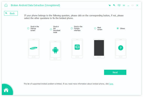 Choose fault type on Android device