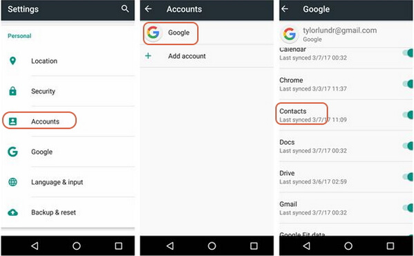 Backup Android contacts to Gmail