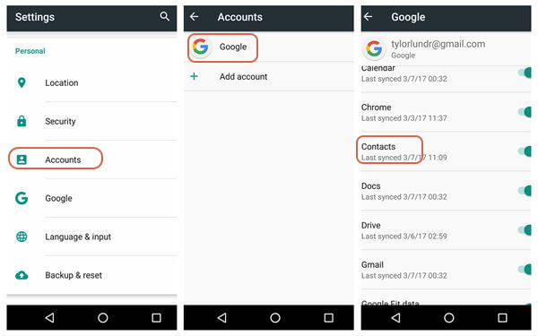 backup android kontakter gmail