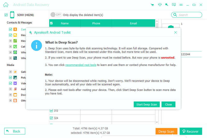 Onscreen Instructions for Deep Scan