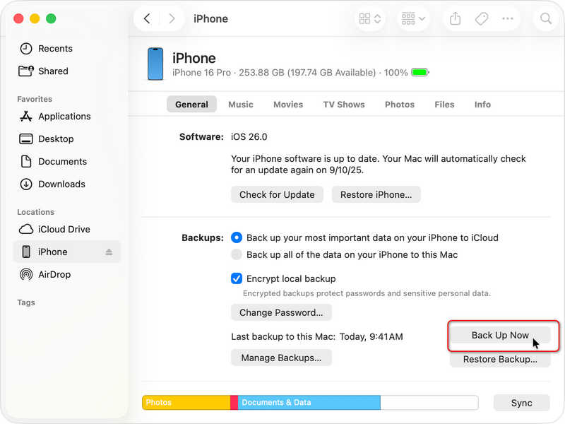 Back Up Imessages to Finder