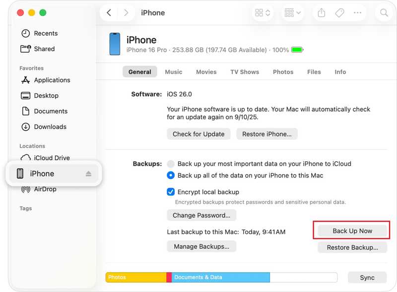 Sauvegarder iPhone Mac