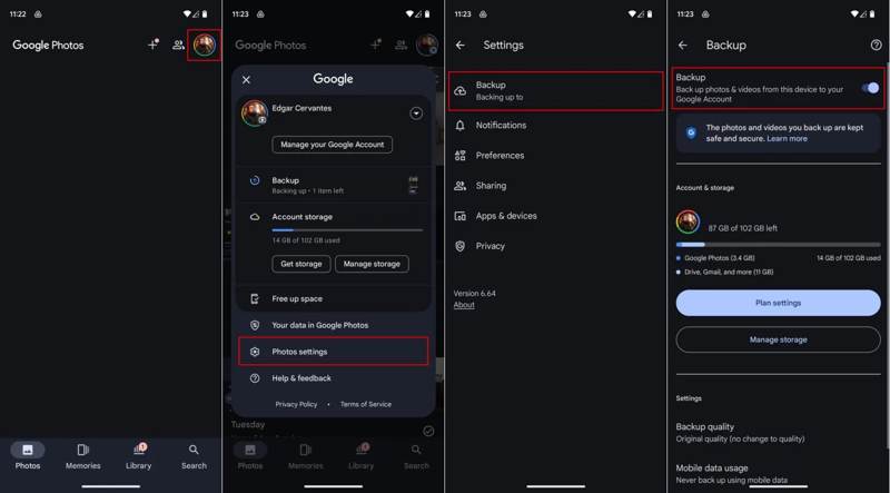 Säkerhetskopiering av Google Foton