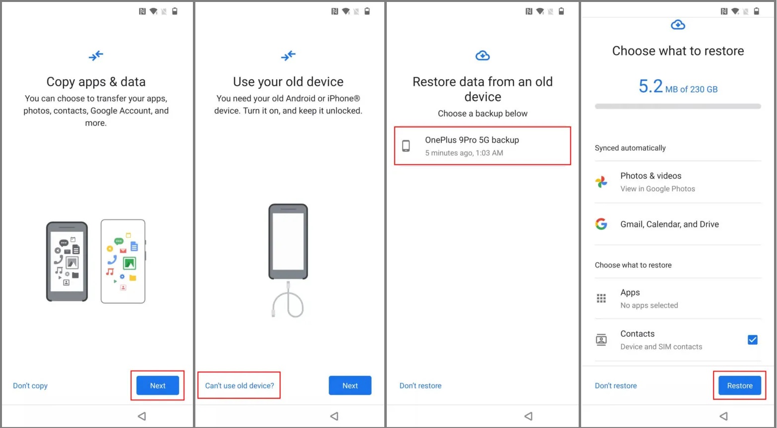 Återställ Google Backup