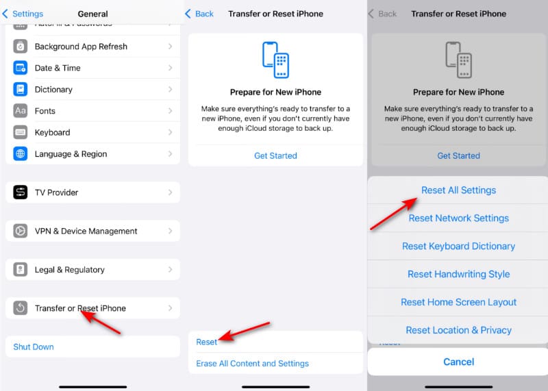 Réinitialiser tous les réglages