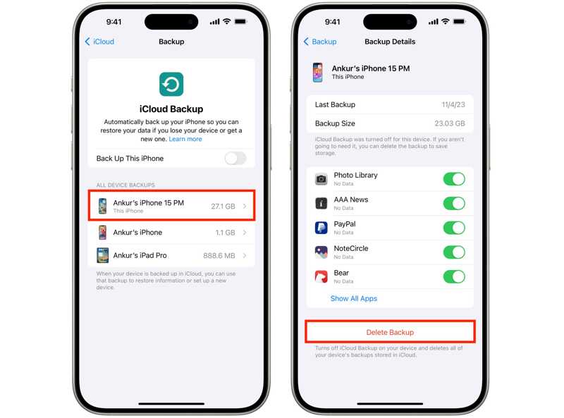 iCloud Backupを削除する