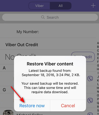 Restaurar copia de seguridad de Viber ahora