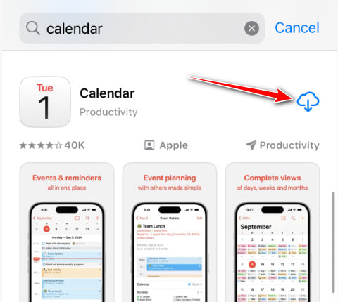 Reinstall Calendar From The App Store