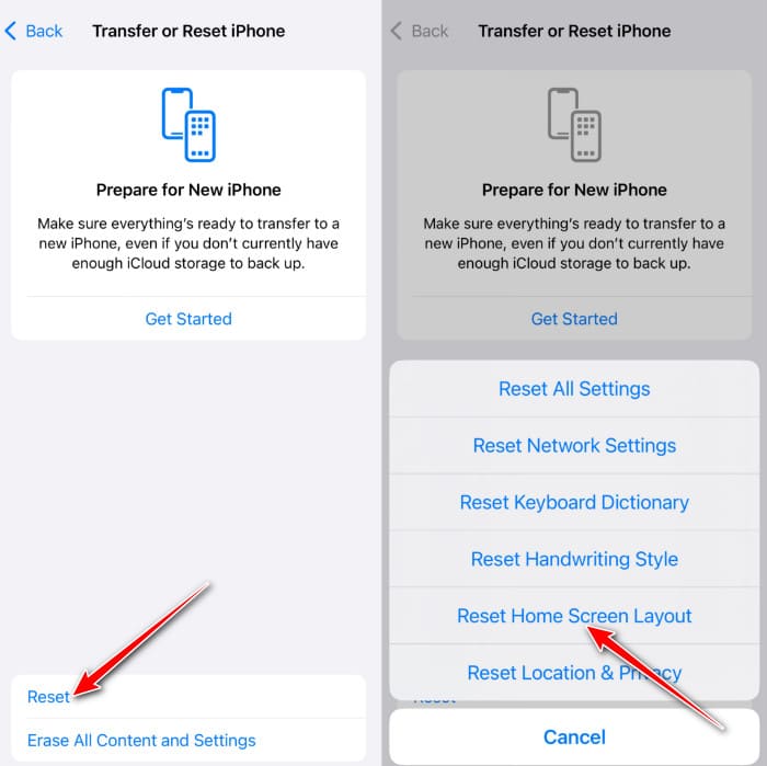 Réinitialiser l'écran d'accueil