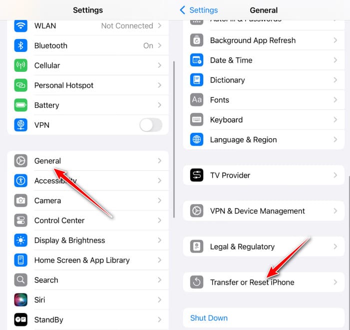 Transférer ou réinitialiser l'iPhone