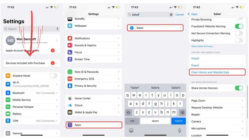 SafariのiPhone設定を削除する