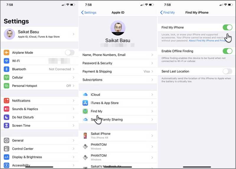 Deaktiviere Find My iPhone
