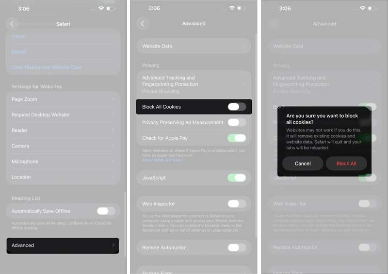 Bloquer tous les cookies