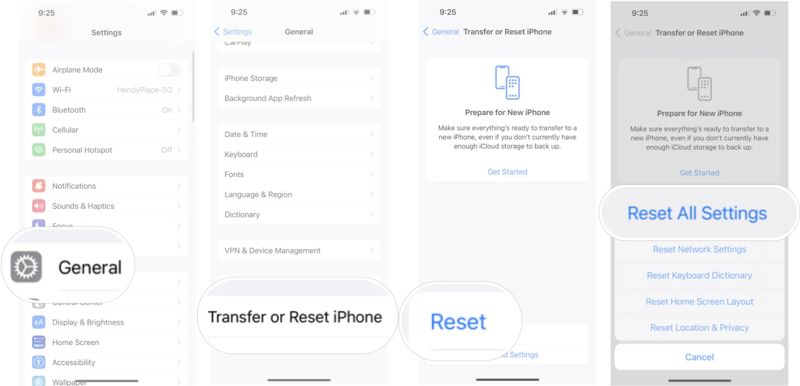 Réinitialiser tous les réglages