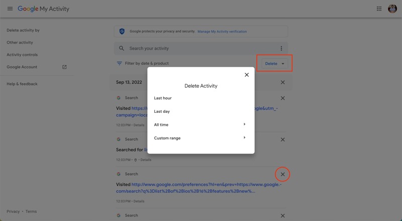 Delete Google Search History