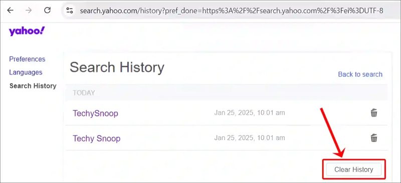 Delete Yahoo Search History