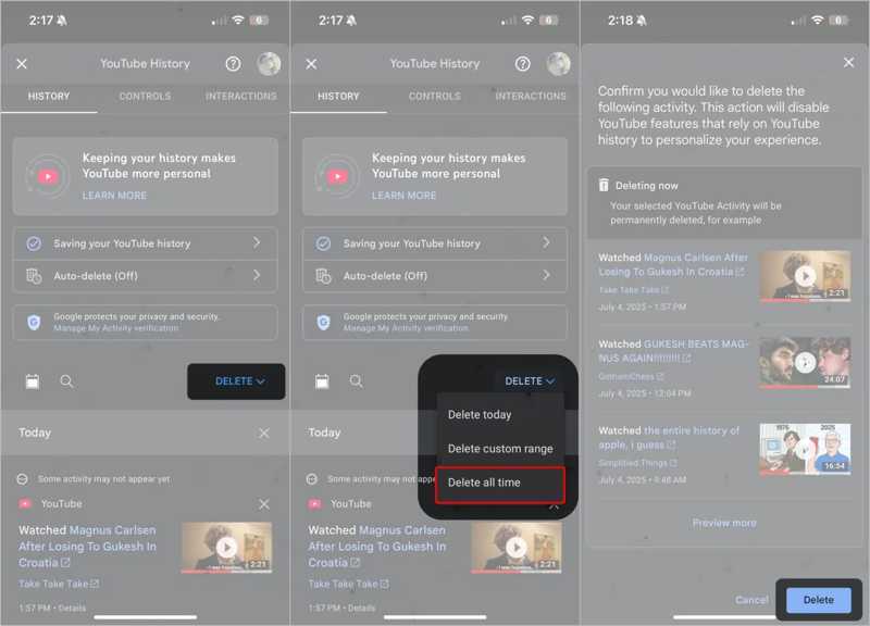 Delete Youtube History Mobile