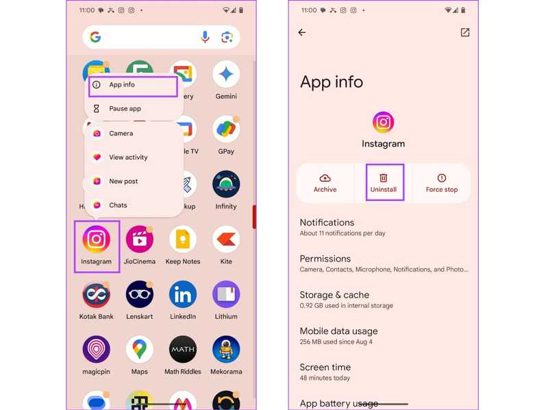 Ta bort Instagram på Android