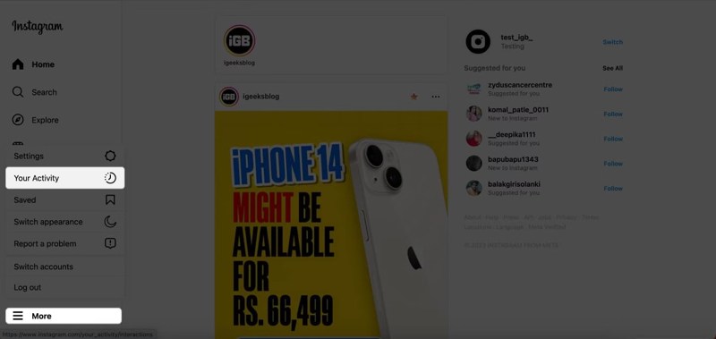 Instagram Din aktivitetswebbläsare