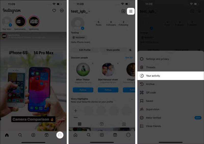 Instagram Din aktivitet