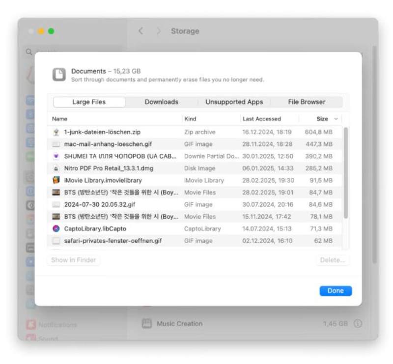 大容量ファイルのMacストレージ