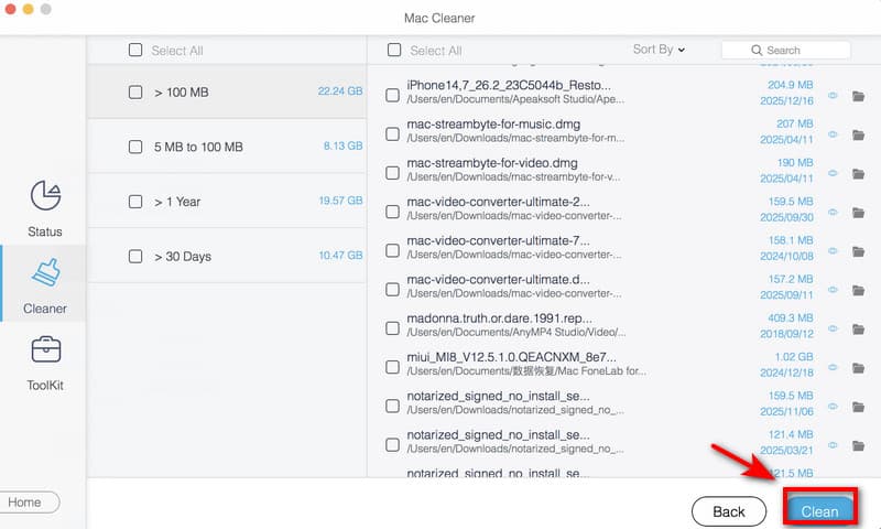 Ausgewähltes Dokument anzeigen und bereinigen