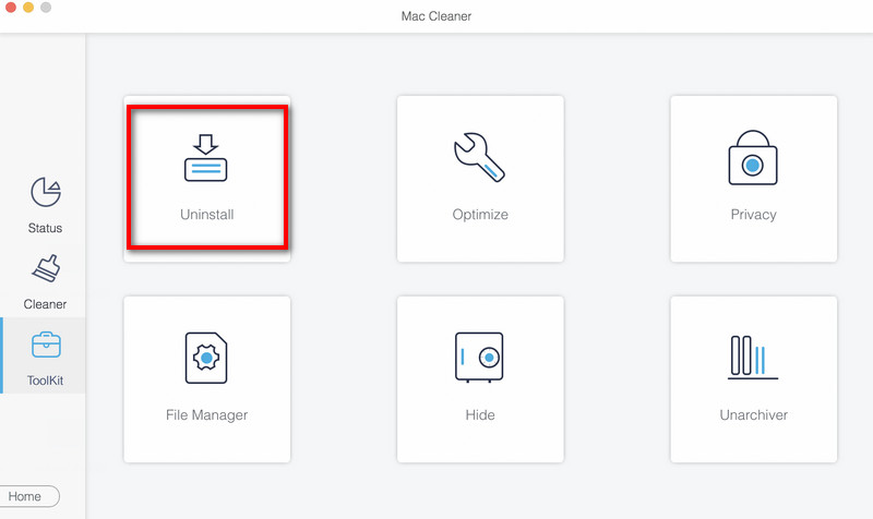 Select Uninstall from Toolkit