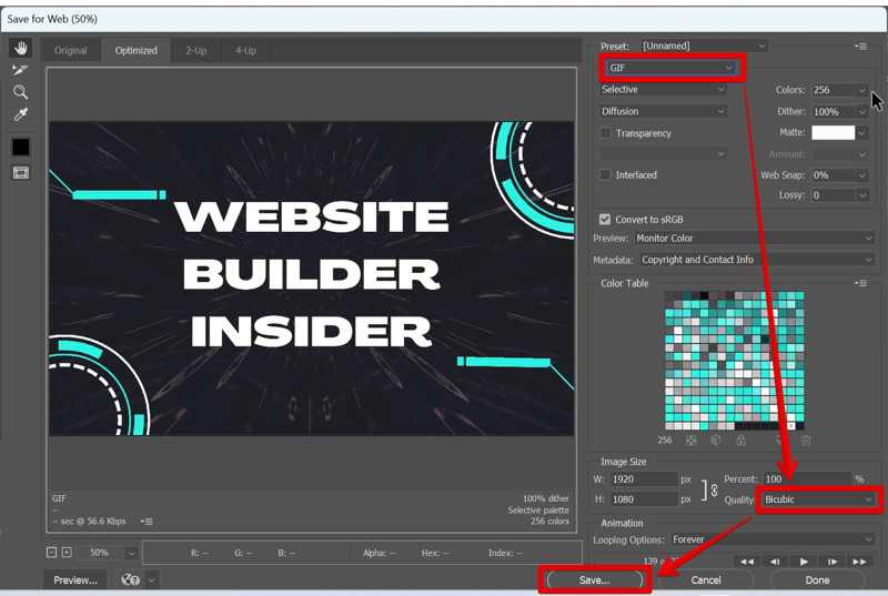 Save GIF in Photoshop