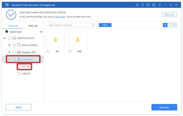 Locate Zip File Type