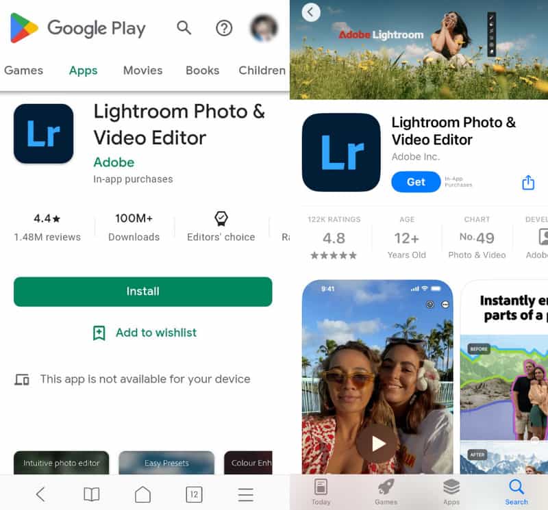 Android iPhone 上的 Lightroom