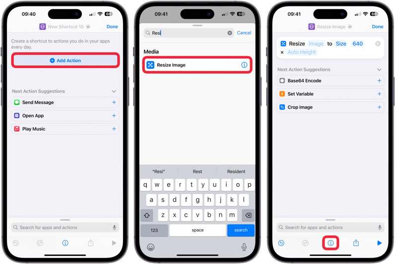 Application de raccourcis