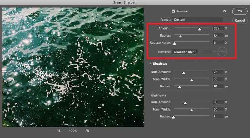 Photoshop de netteté intelligente