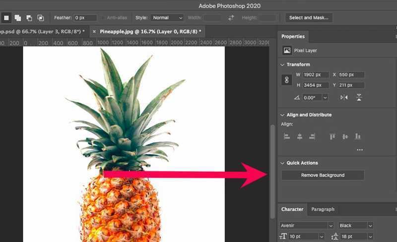 Photoshop Quick Action Supprimer l'arrière-plan