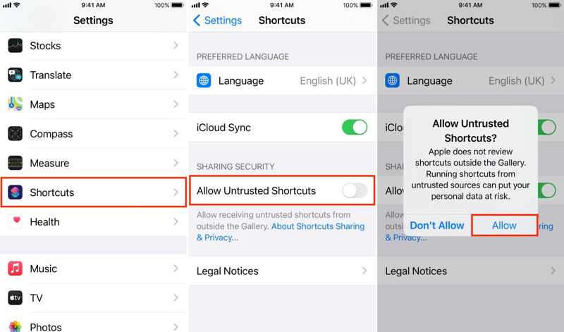 Allow Untrusted Shortcut