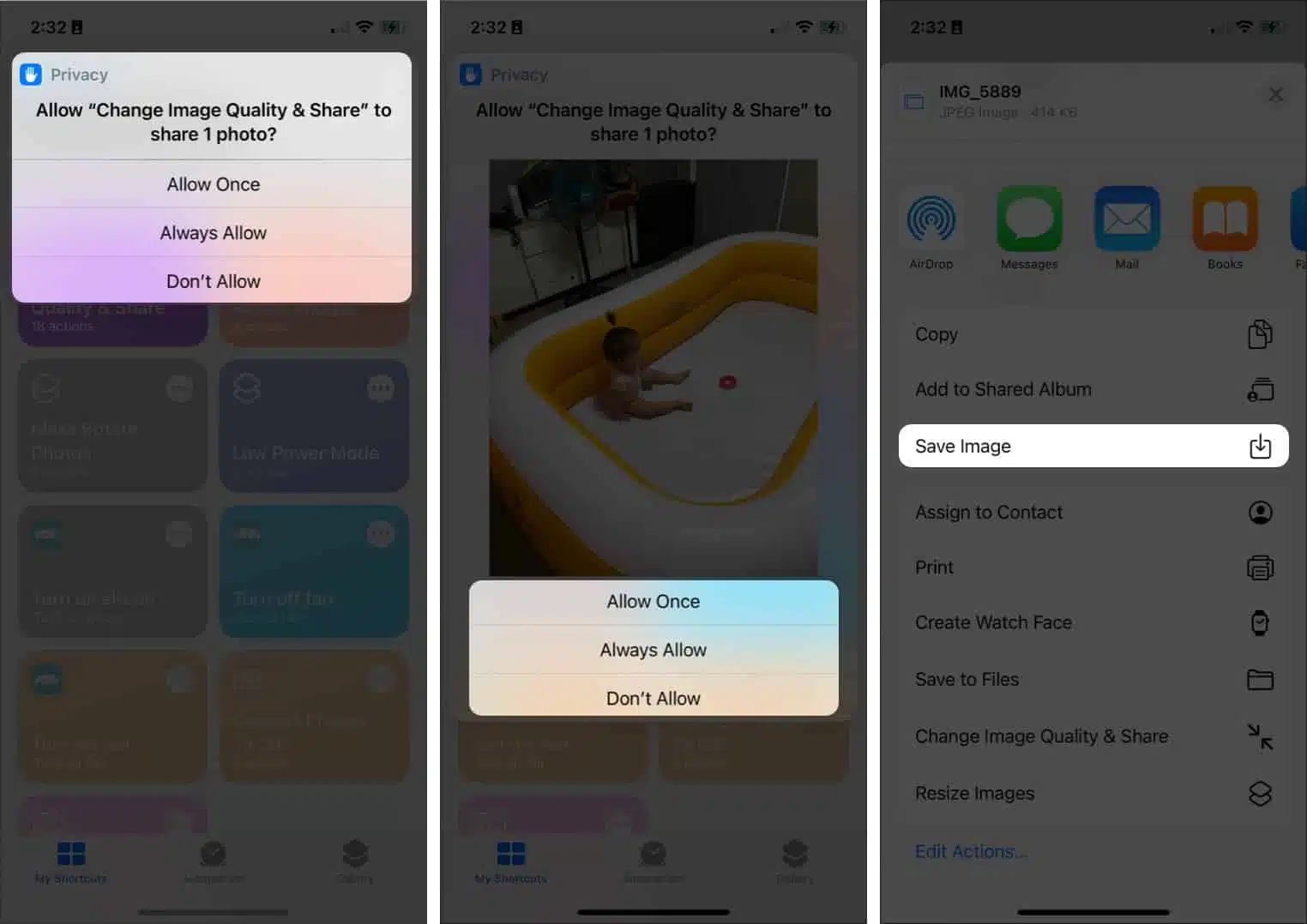 Change Image Quality And Share Shortcut