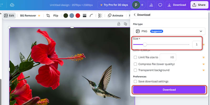 Redimensionner une image avec Canva