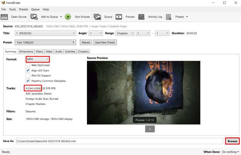 出力フォーマット ハンドブレーキ