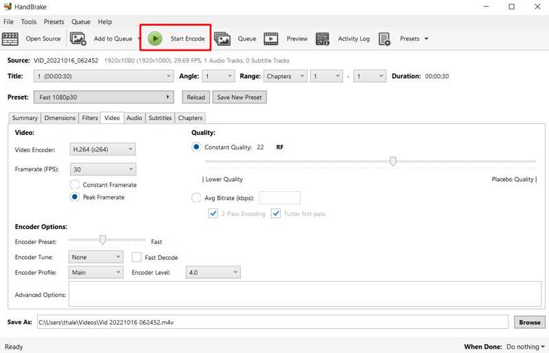 エンコードハンドブレーキの開始