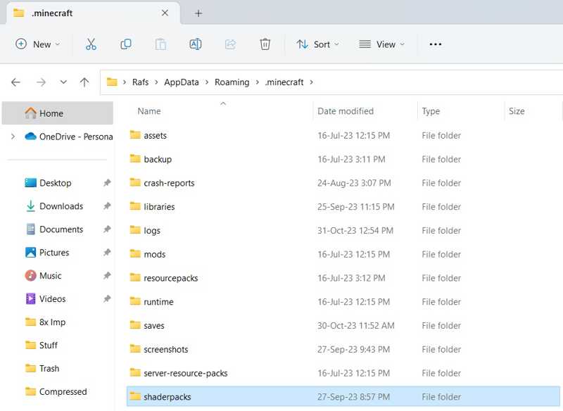 Shaderpacks Folder