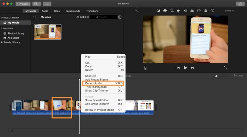 Desconectar audio de Imovie