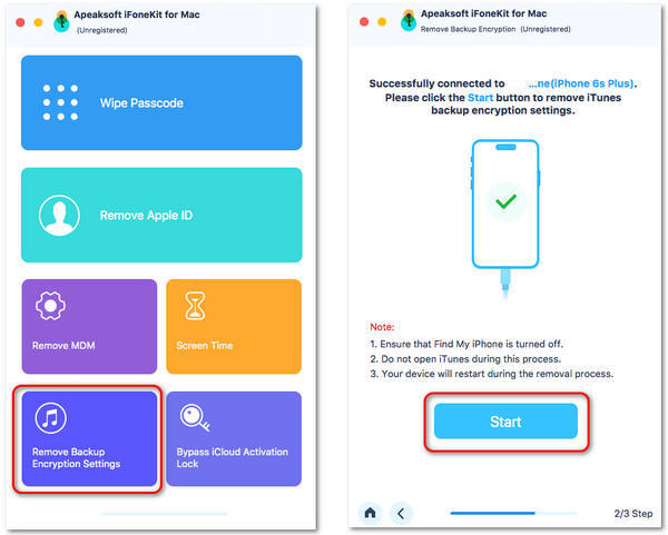 Choose Remove iTunes Backup Password Mode on Mac