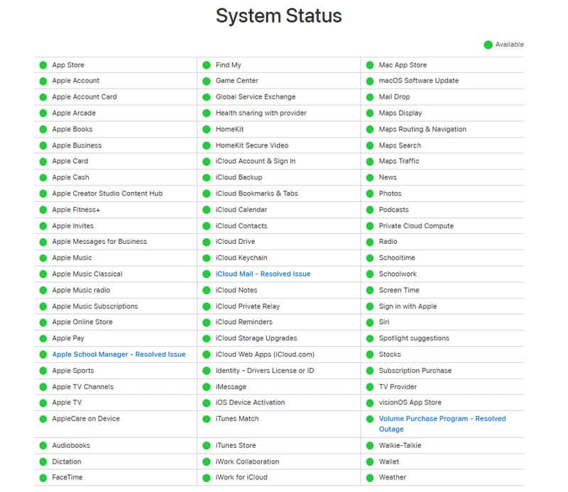 Appleシステムのステータスを確認する