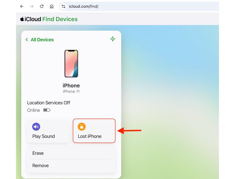 Включить режим пропажи