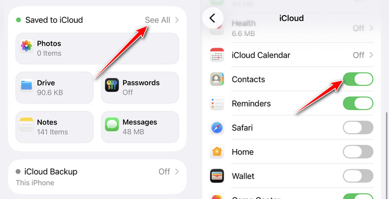 Activer les contacts iCloud sur iPhone