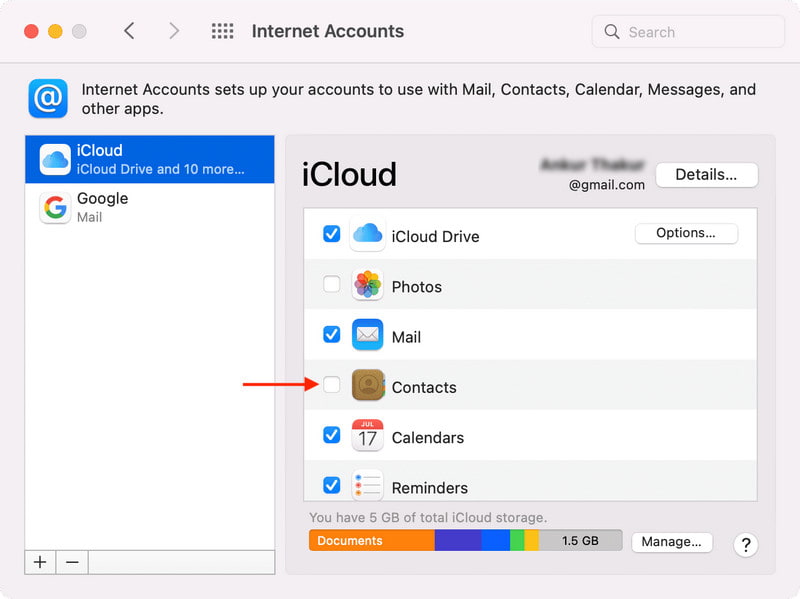 Activer les contacts iCloud sur Mac